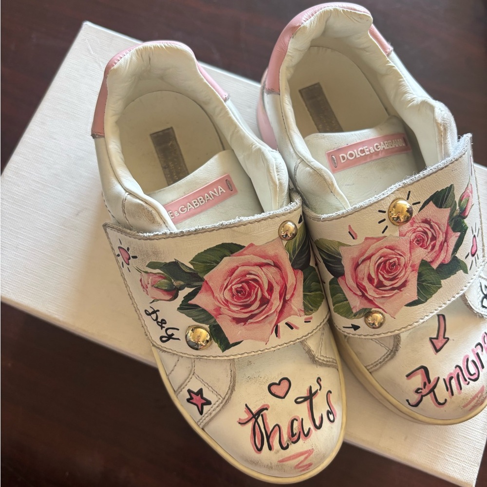 Dolce & Gabbana Pink Rose Embellished Sneakers